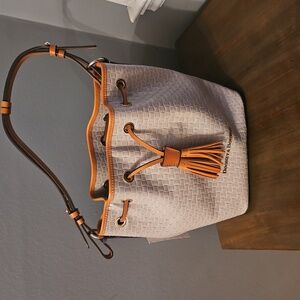 Dooney & Bourke Cream and Tan Woven Bucket Bag